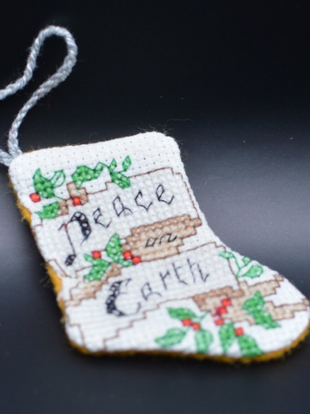 Cross Stitch Homemade Stocking Ornament - Peace on Earth